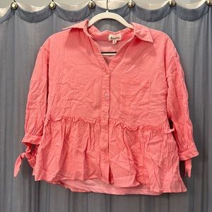 Pink, linen feel, collard blouse